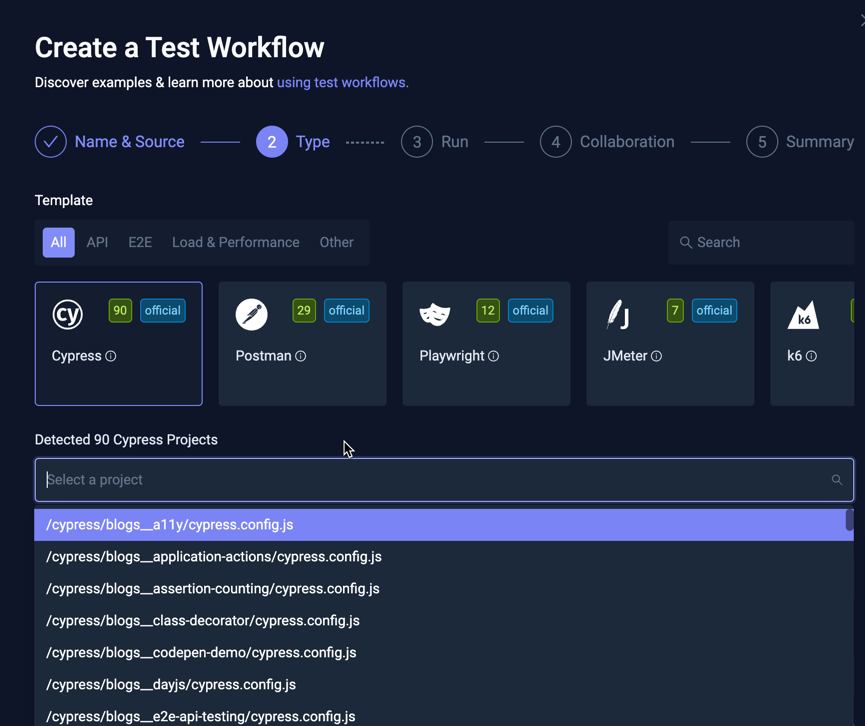 Workflow Wizard - Select Project